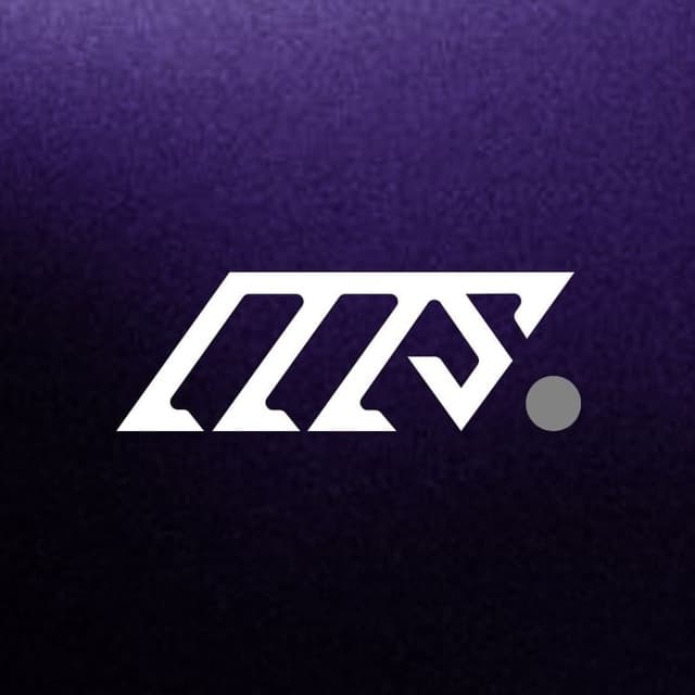 Original MDS logo artwork: a white angular monogram with a grey circular point on a textured purple background.